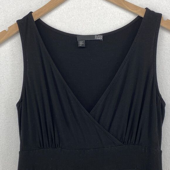 EILEEN FISHER Dress XS Stretch Rayon Jersey Surplice Tank Maxi Shirred Black USA - Picture 5 of 16